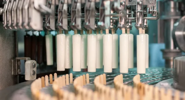 Fabricación industrial de helados en línea de producción